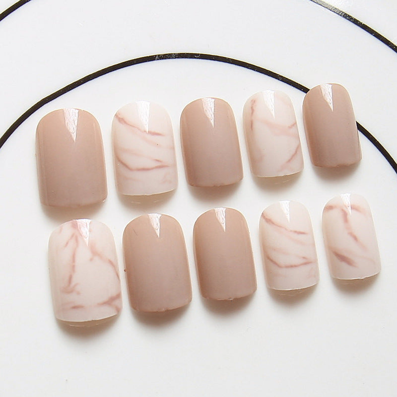 Light khaki smudge false nails